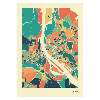 Riga Stadtkarte Poster – Polychroma Modern Art Print