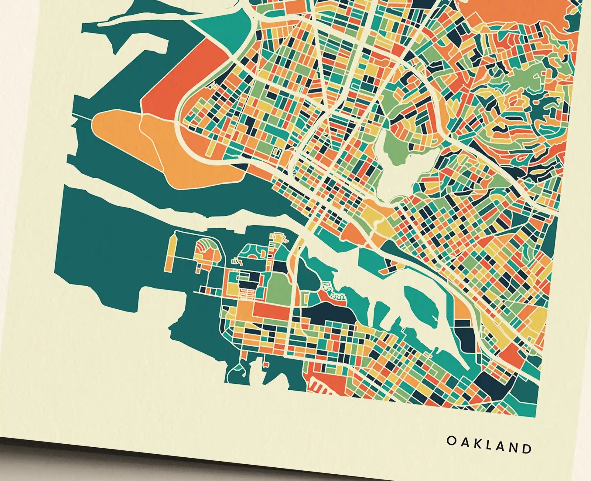 Oakland Stadtkarte Poster – Polychroma Modern Art Print