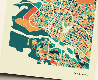 Oakland Stadtkarte Poster – Polychroma Modern Art Print