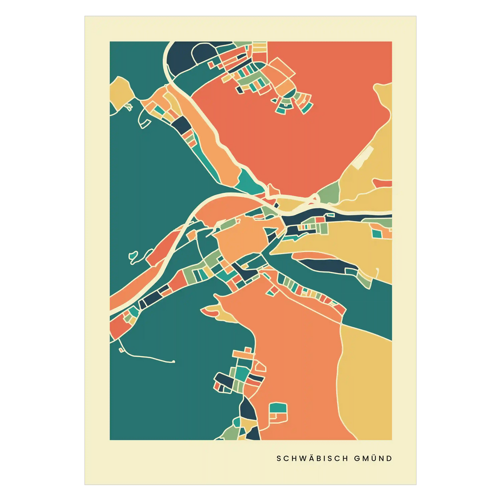 Schwäbisch Gmünd Stadtkarte Poster – Polychroma Modern Art Print