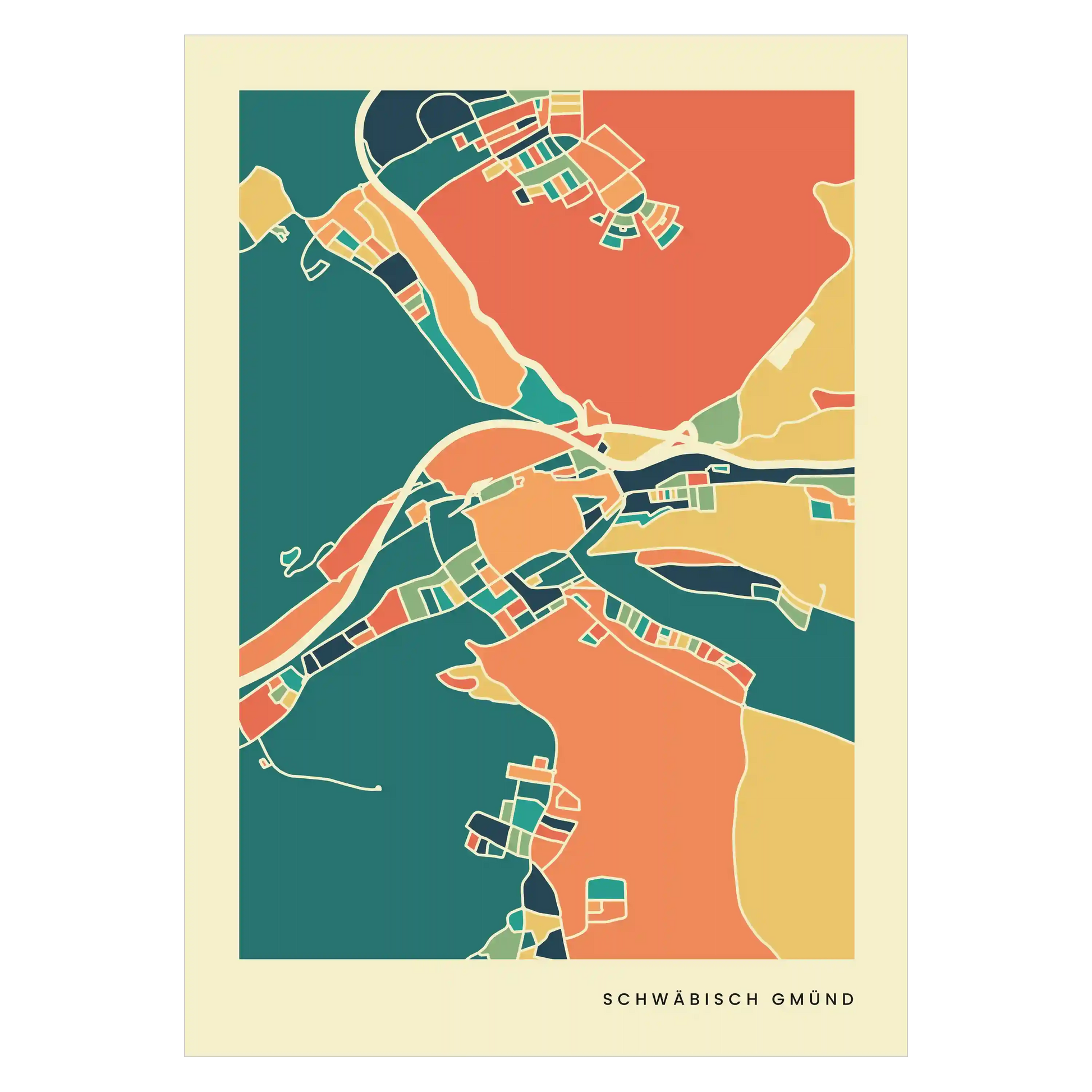 Schwäbisch Gmünd Stadtkarte Poster – Polychroma Modern Art Print