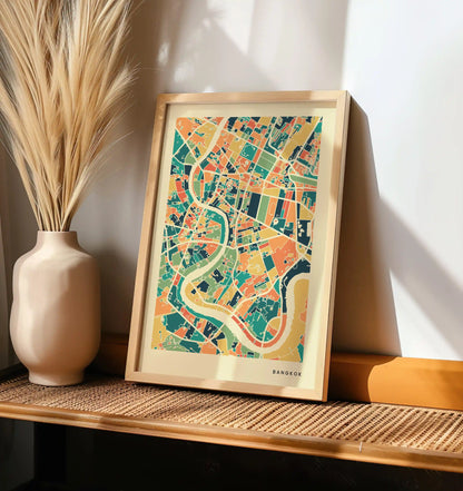Bangkok Stadtkarte Poster – Polychroma Modern Art Print