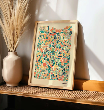 Jakarta Stadtkarte Poster – Polychroma Modern Art Print