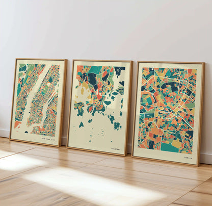 Helsinki Stadtkarte Poster – Polychroma Modern Art Print