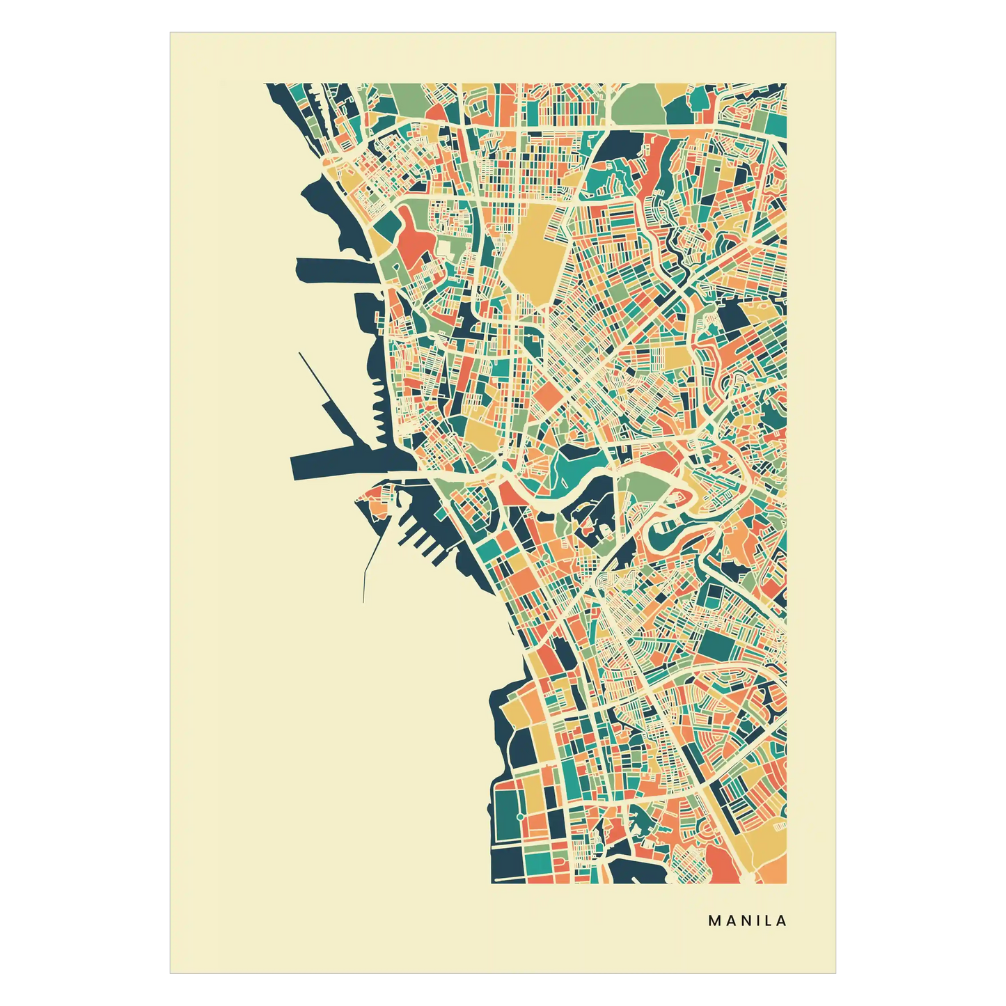 Manila Stadtkarte Poster – Polychroma Modern Art Print