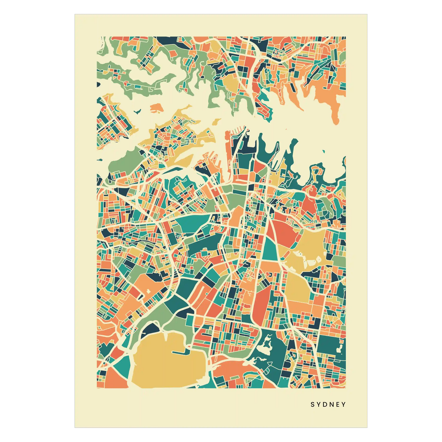 Sydney Stadtkarte Poster – Polychroma Modern Art Print