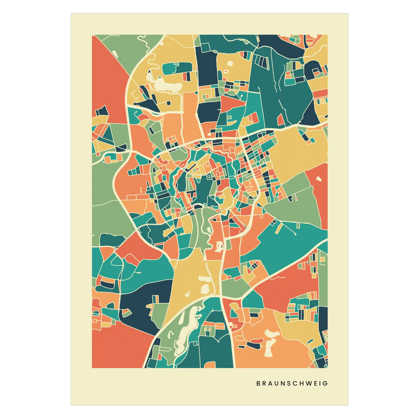 Braunschweig Stadtkarte Poster – Polychroma Modern Art Print