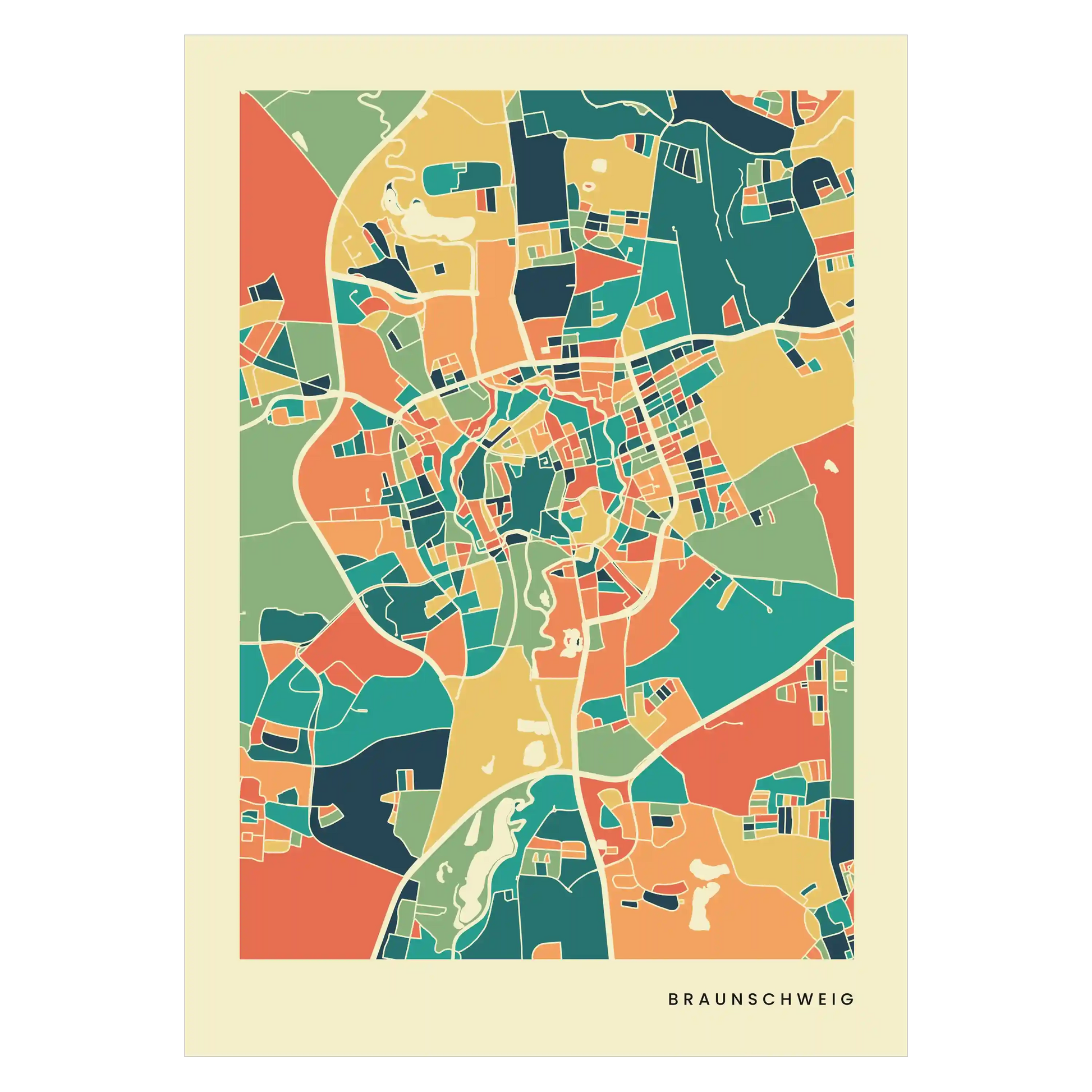 Braunschweig Stadtkarte Poster – Polychroma Modern Art Print