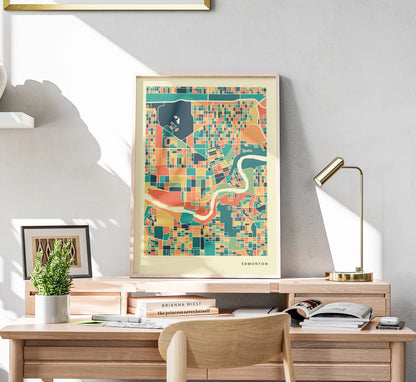 Edmonton Stadtkarte Poster – Polychroma Modern Art Print