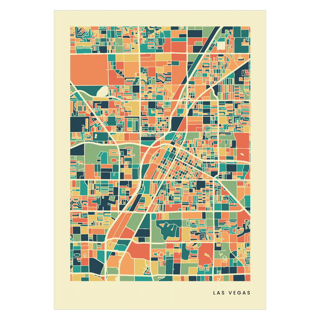 Las Vegas Stadtkarte Poster – Polychroma Modern Art Print
