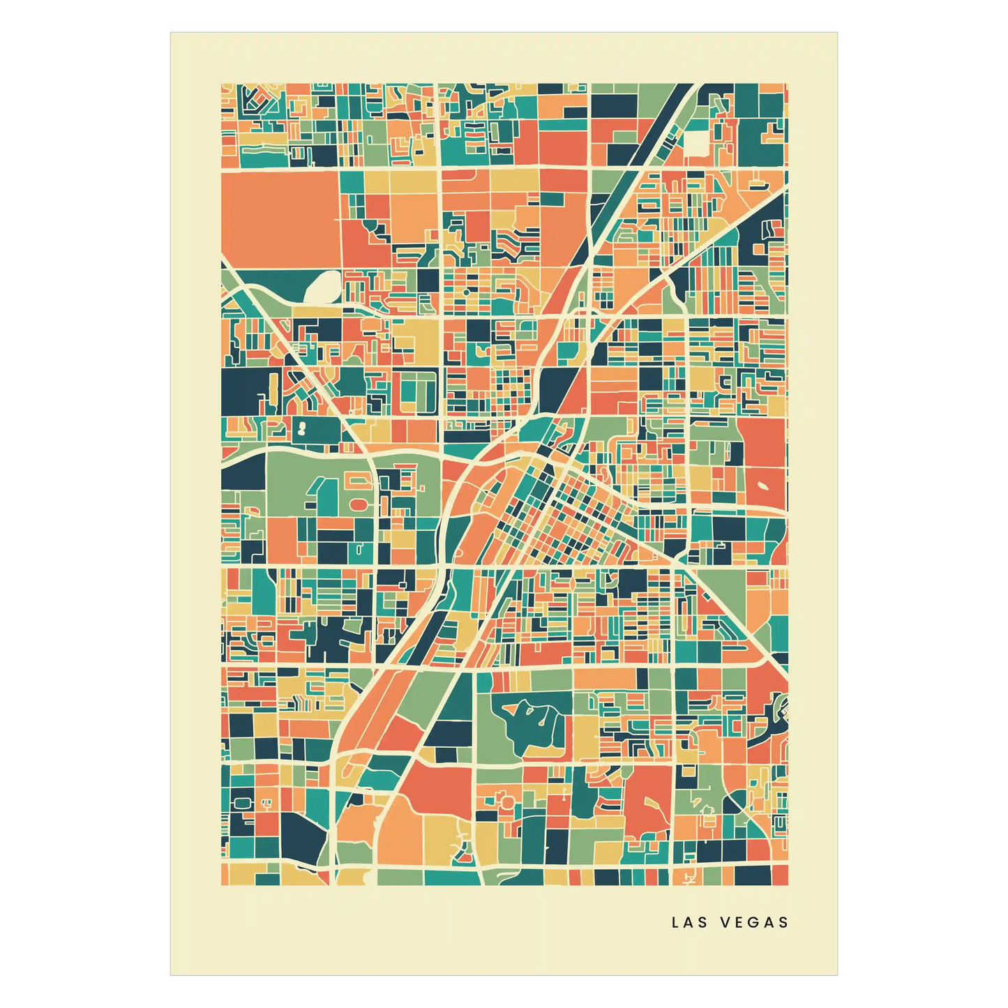 Las Vegas Stadtkarte Poster – Polychroma Modern Art Print