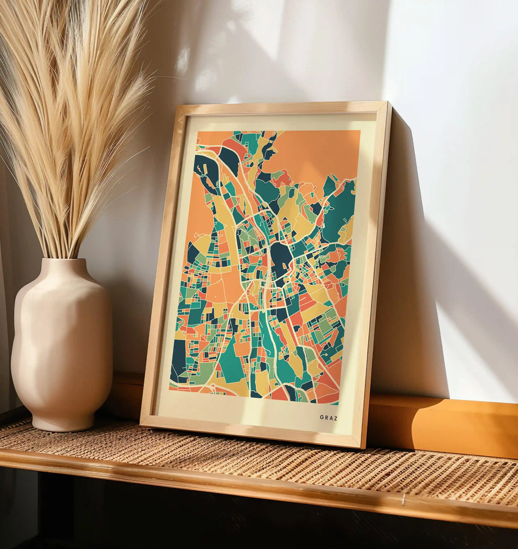 Graz Stadtkarte Poster – Polychroma Modern Art Print