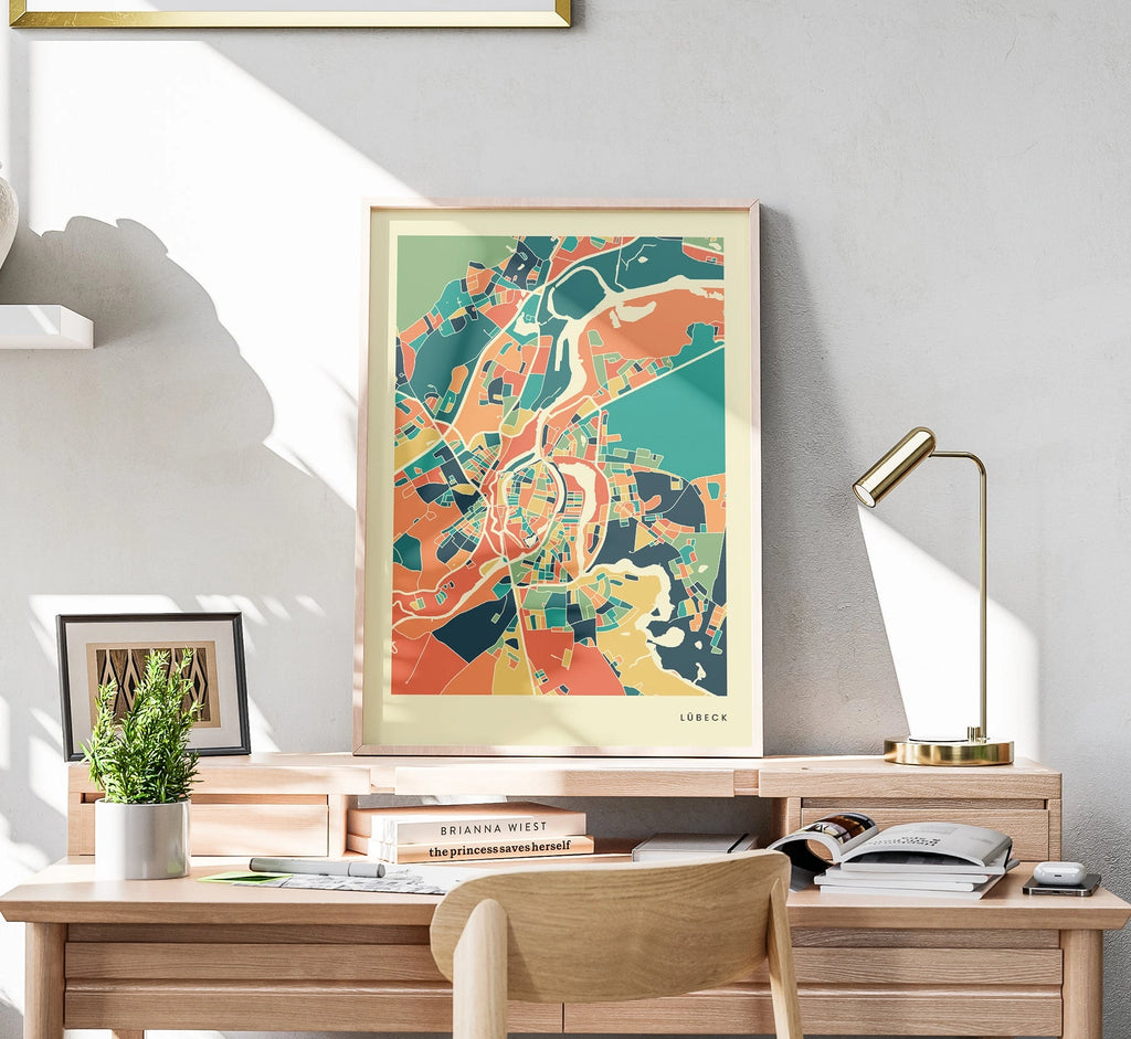 Lübeck Stadtkarte Poster – Polychroma Modern Art Print