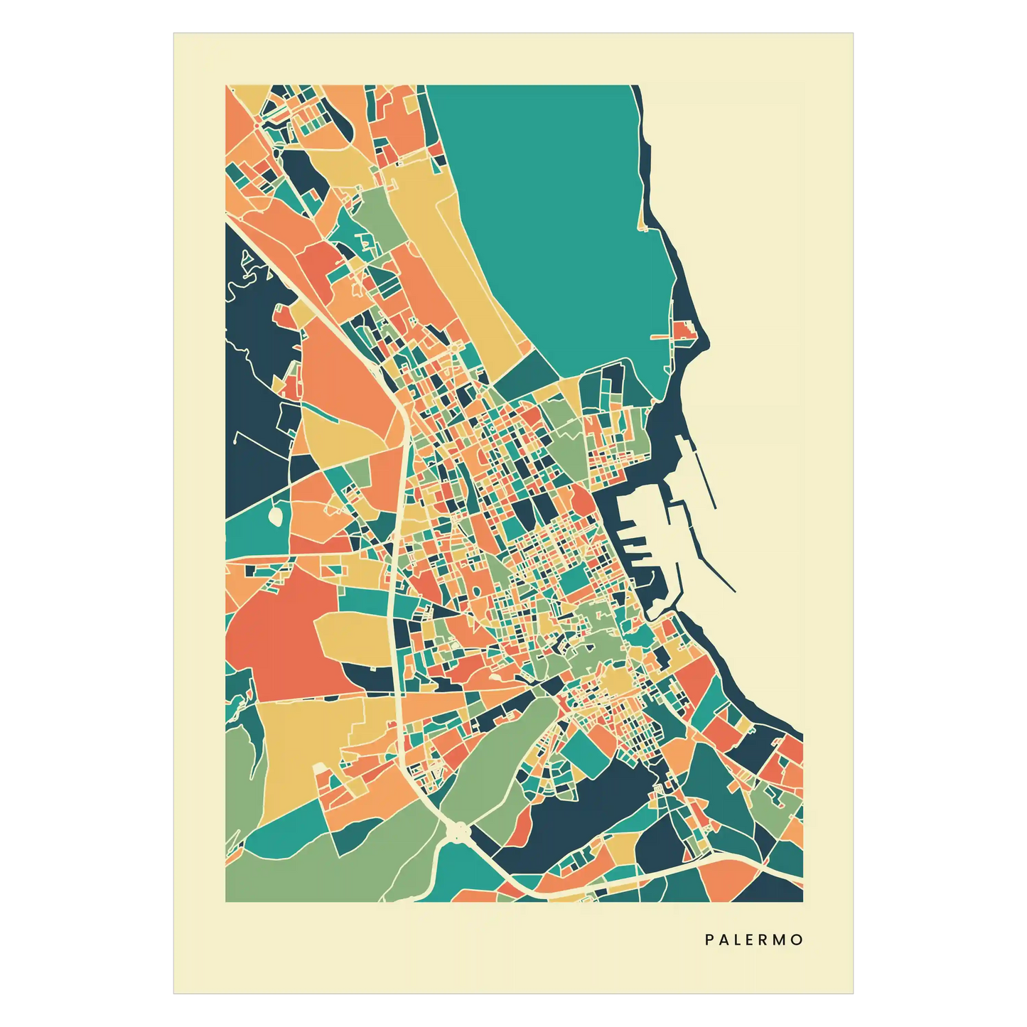 Palermo Stadtkarte Poster – Polychroma Modern Art Print