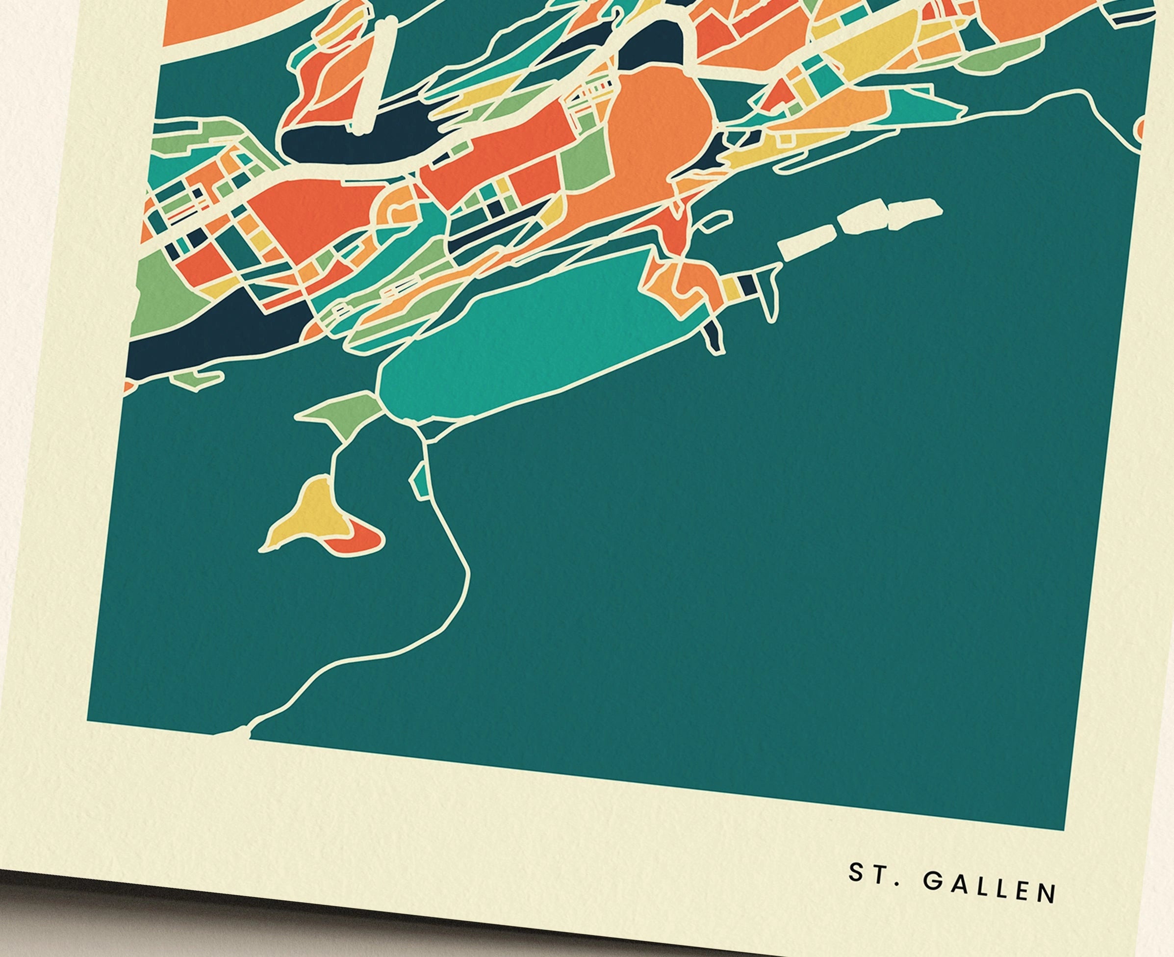 St. Gallen Stadtkarte Poster – Polychroma Modern Art Print