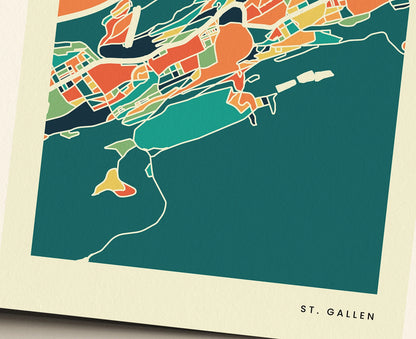 St. Gallen Stadtkarte Poster – Polychroma Modern Art Print