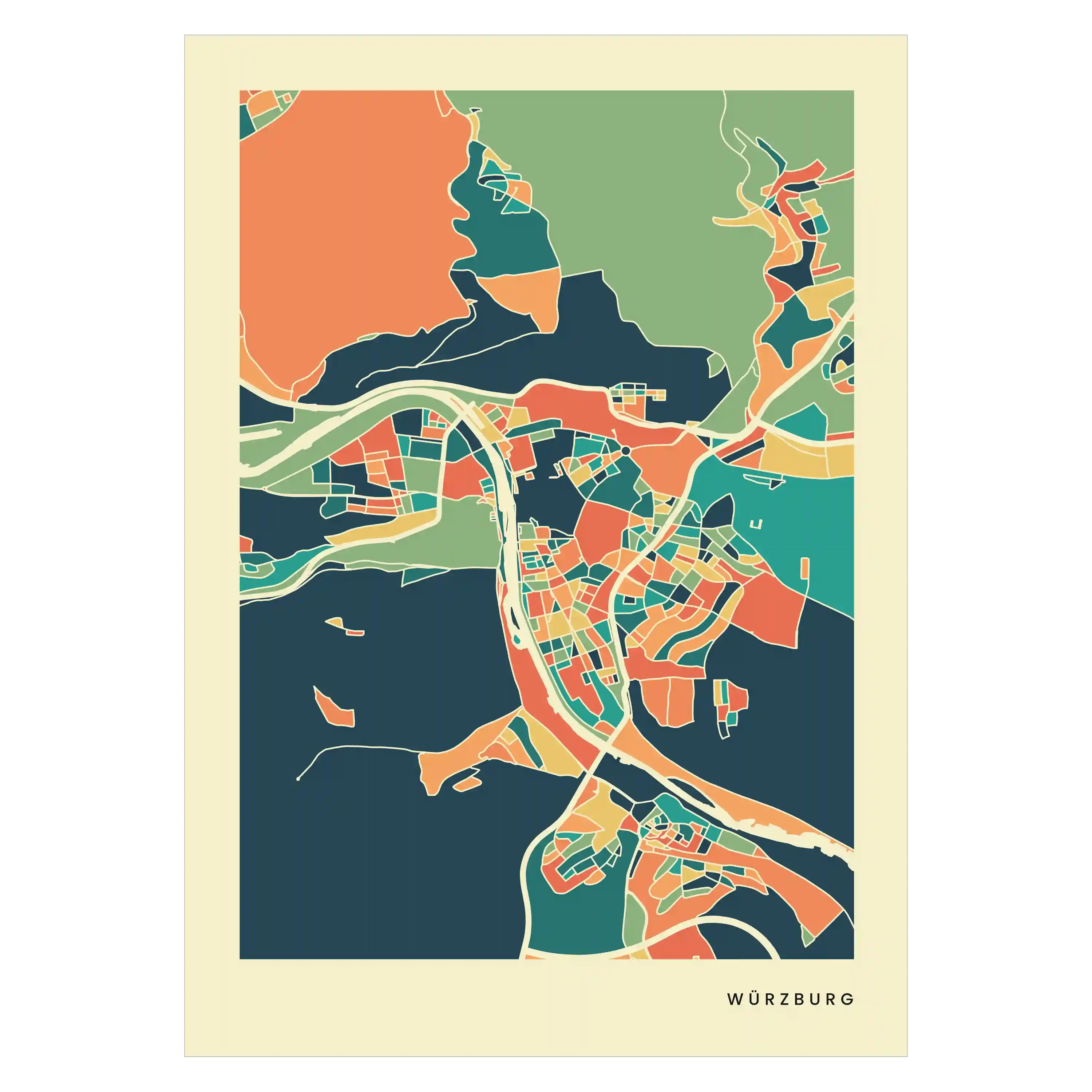 Würzburg Stadtkarte Poster – Polychroma Modern Art Print