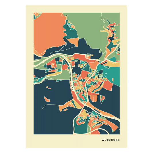 Würzburg Stadtkarte Poster – Polychroma Modern Art Print