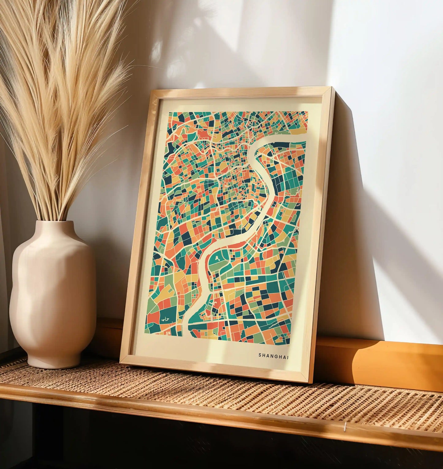 Shanghai Stadtkarte Poster – Polychroma Modern Art Print