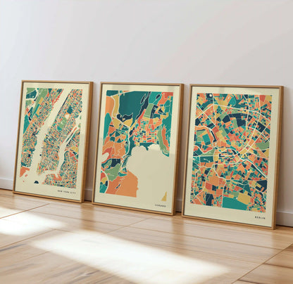 Lugano Stadtkarte Poster – Polychroma Modern Art Print