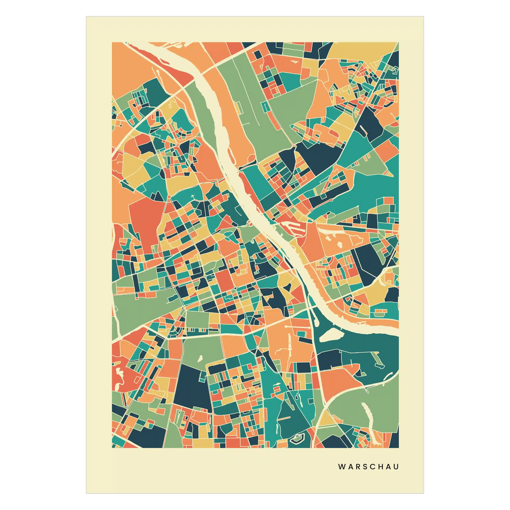 Warschau Stadtkarte Poster – Polychroma Modern Art Print