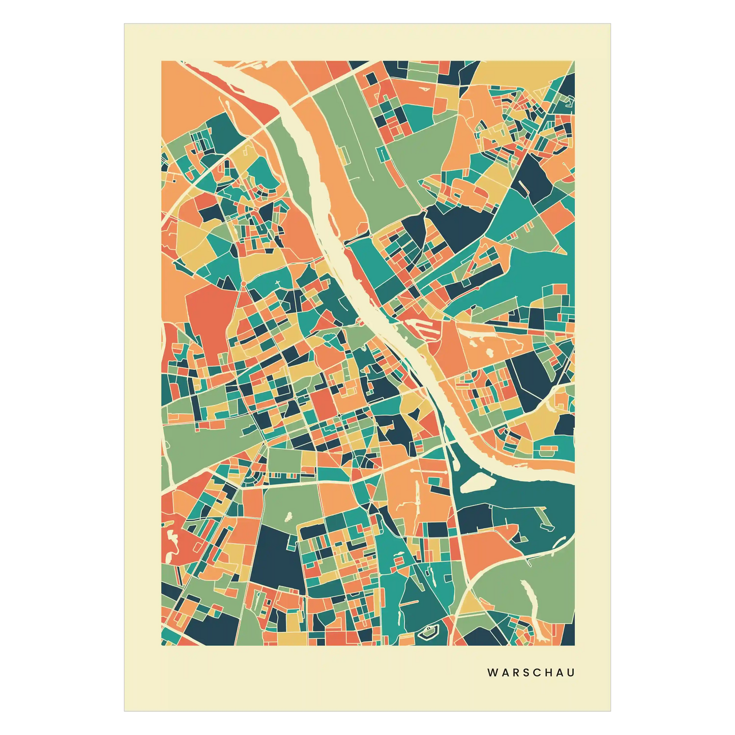 Warschau Stadtkarte Poster – Polychroma Modern Art Print