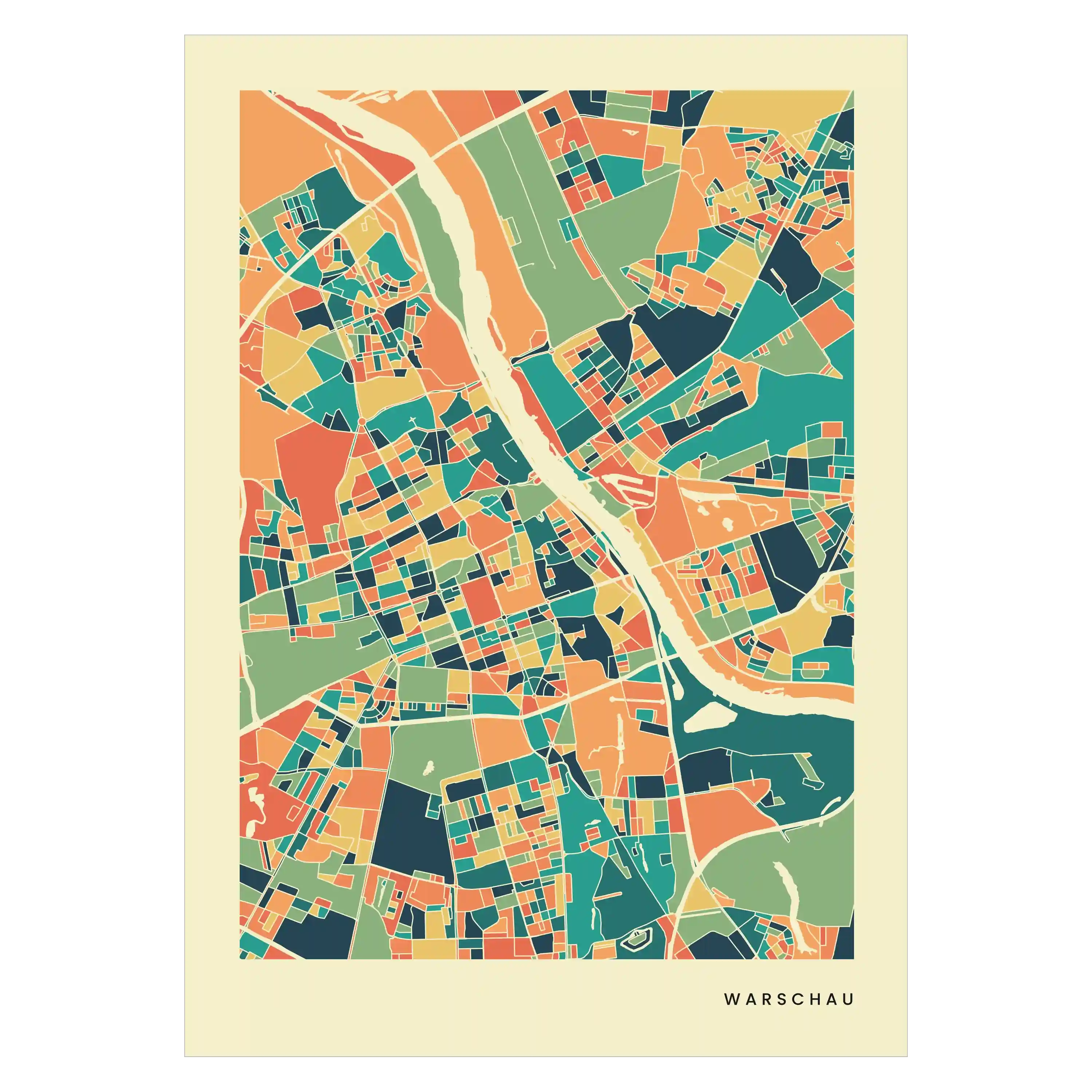 Warschau Stadtkarte Poster – Polychroma Modern Art Print