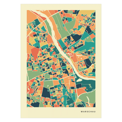 Warschau Stadtkarte Poster – Polychroma Modern Art Print