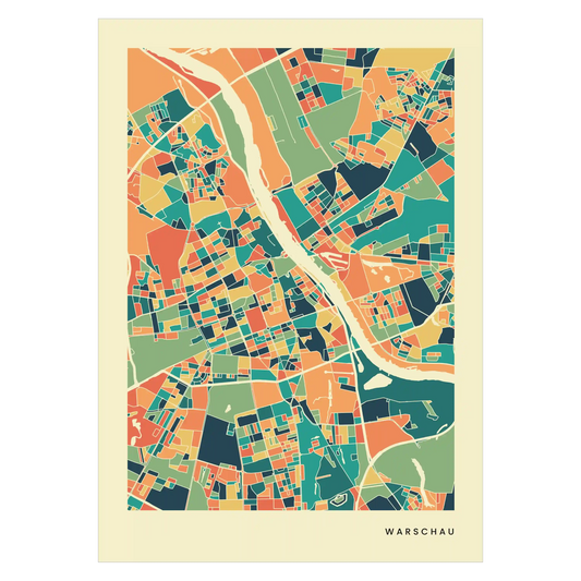 Warschau Stadtkarte Poster – Polychroma Modern Art Print