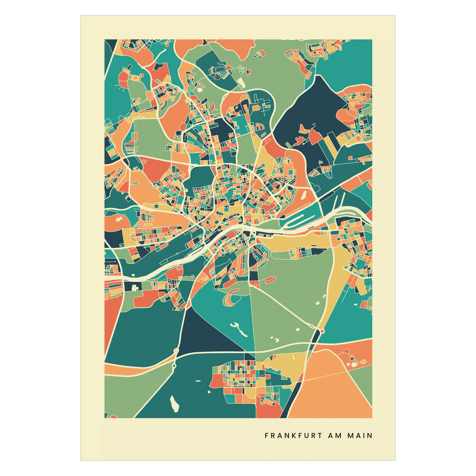 Frankfurt am main Stadtkarte Poster – Polychroma Modern Art Print