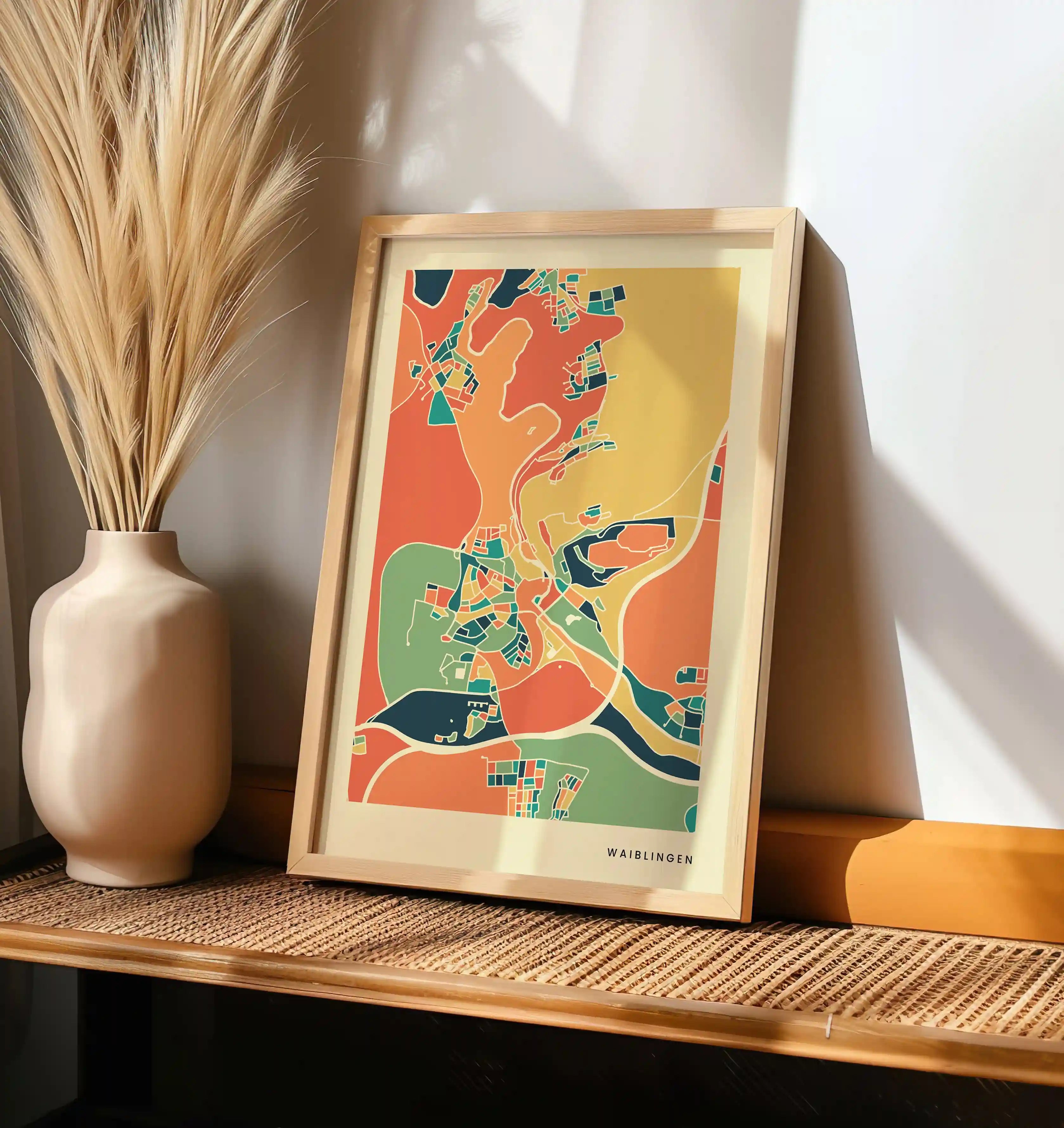 Waiblingen Stadtkarte Poster – Polychroma Modern Art Print