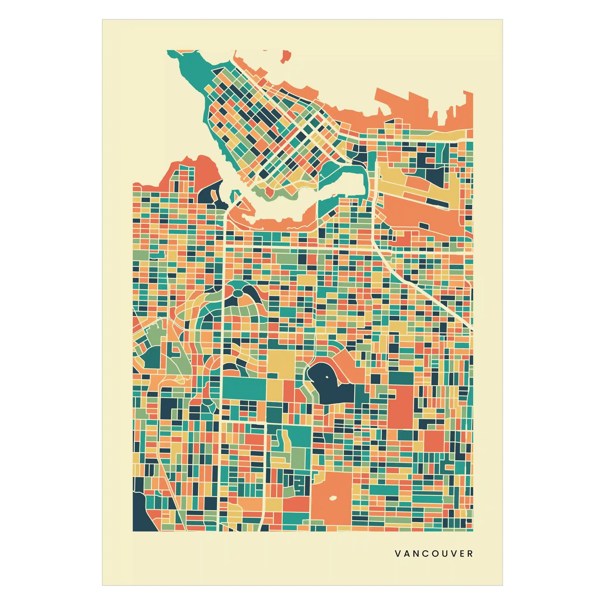 Vancouver Stadtkarte Poster – Polychroma Modern Art Print
