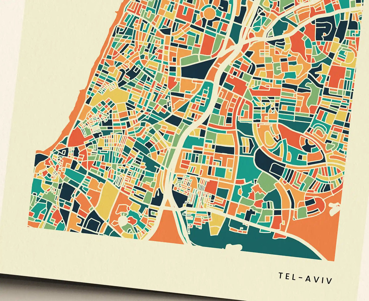 Tel-Aviv Stadtkarte Poster – Polychroma Modern Art Print