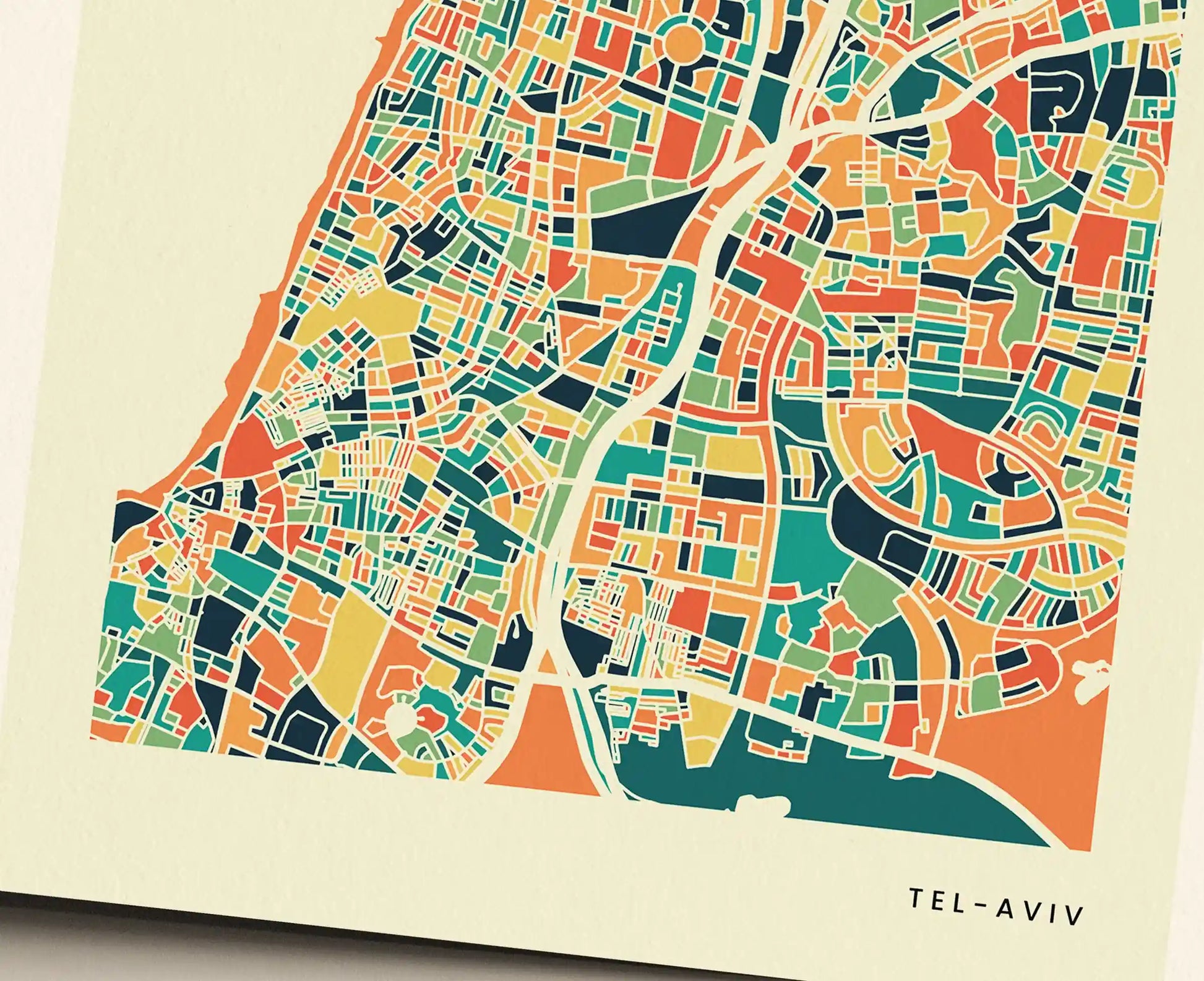 Tel-Aviv Stadtkarte Poster – Polychroma Modern Art Print