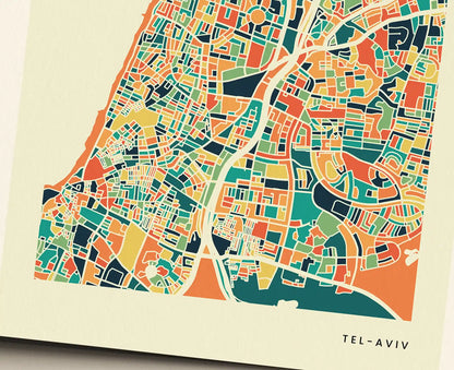 Tel-Aviv Stadtkarte Poster – Polychroma Modern Art Print