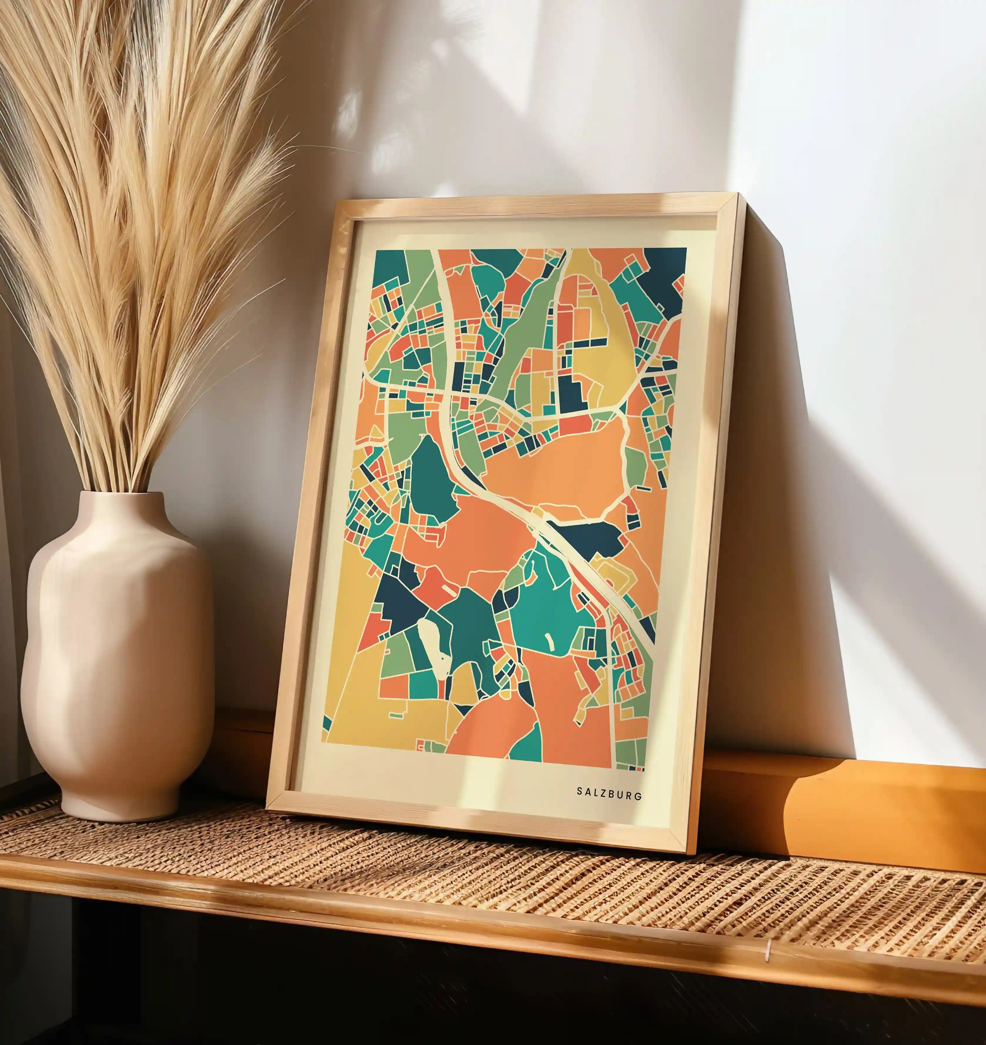 Salzburg Stadtkarte Poster – Polychroma Modern Art Print