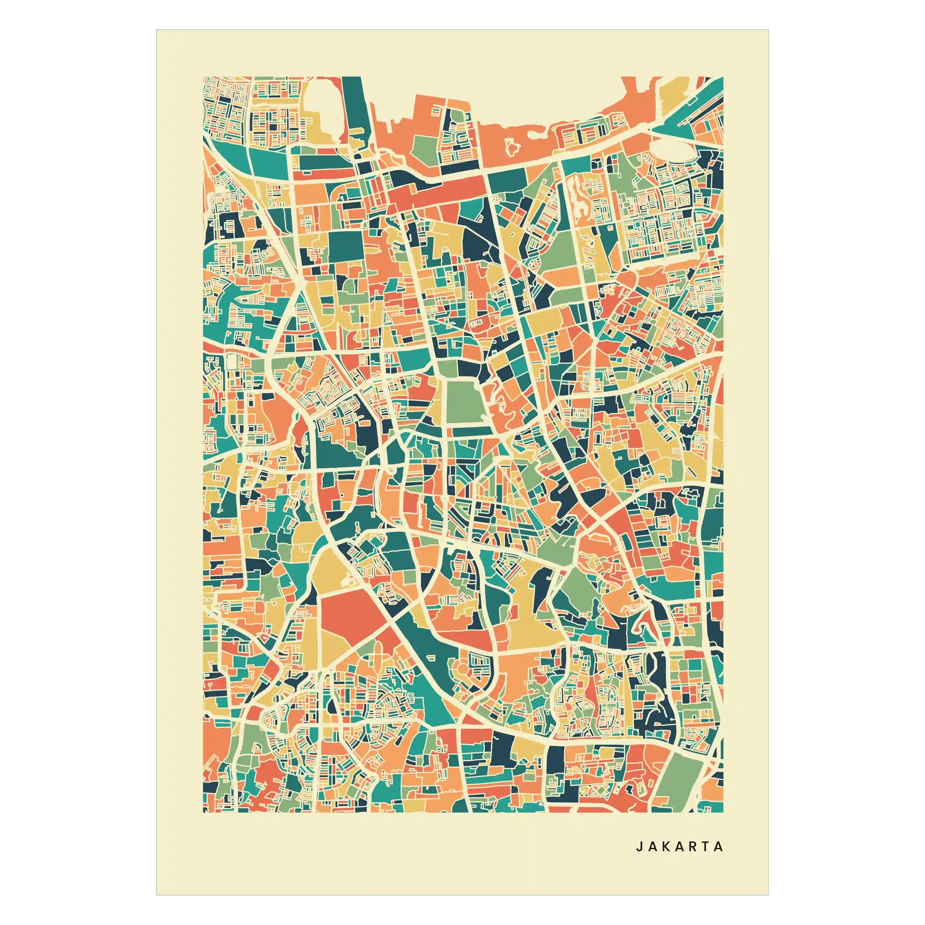 Jakarta Stadtkarte Poster – Polychroma Modern Art Print