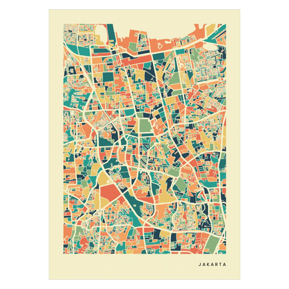 Jakarta Stadtkarte Poster – Polychroma Modern Art Print