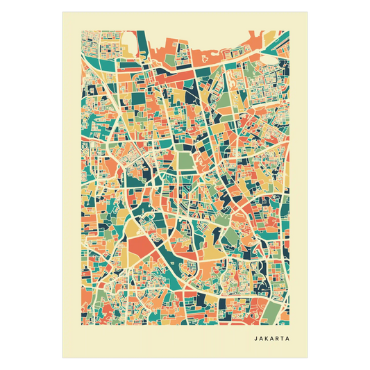 Jakarta Stadtkarte Poster – Polychroma Modern Art Print