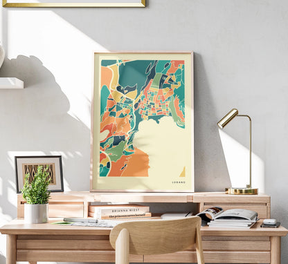 Lugano Stadtkarte Poster – Polychroma Modern Art Print