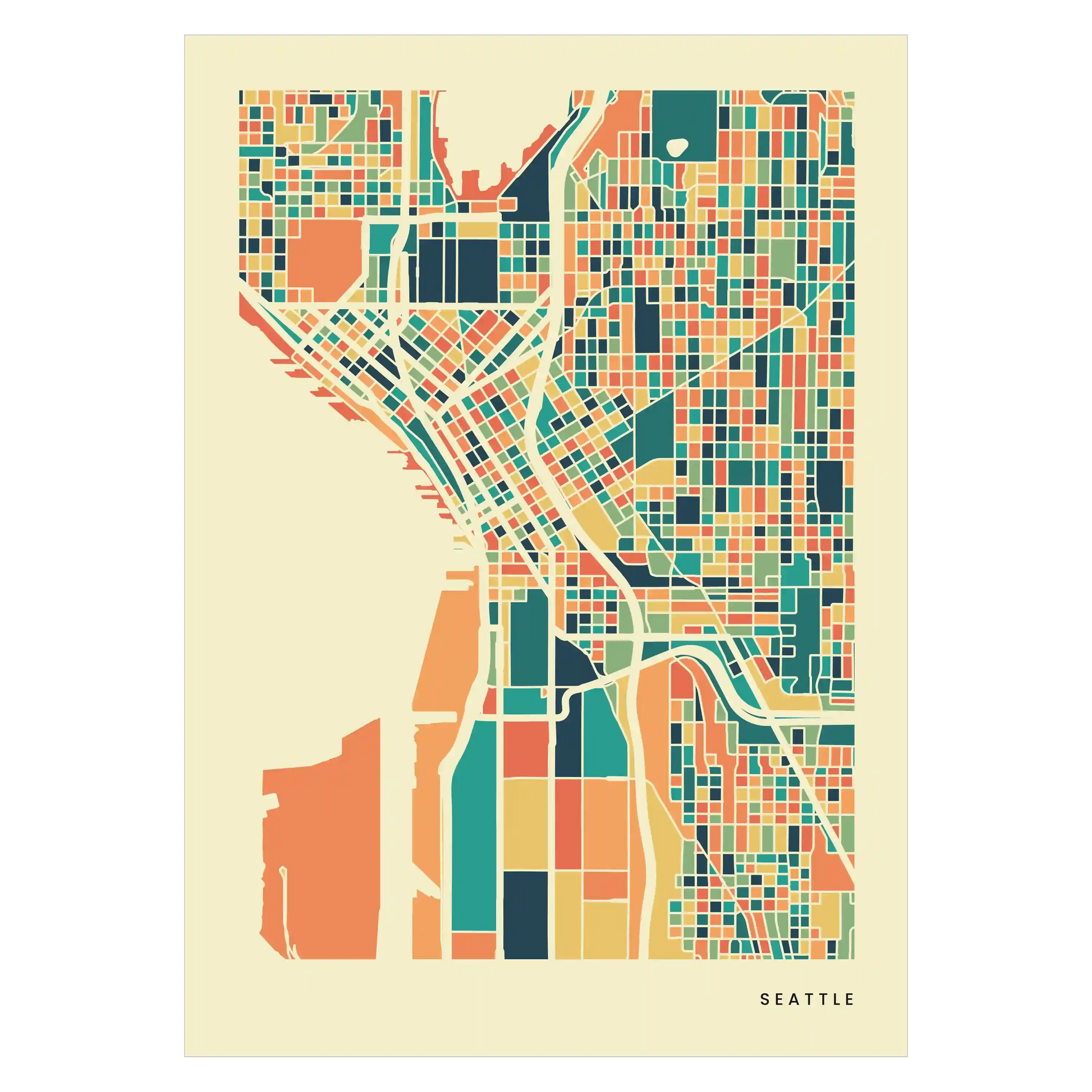 Seattle Stadtkarte Poster – Polychroma Modern Art Print