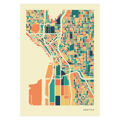 Seattle Stadtkarte Poster – Polychroma Modern Art Print