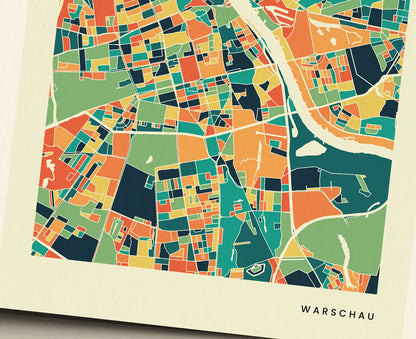 Warschau Stadtkarte Poster – Polychroma Modern Art Print