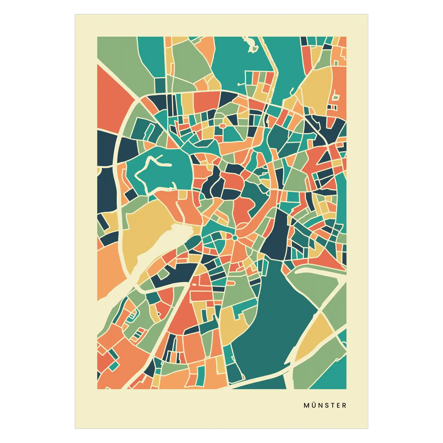 Münster Stadtkarte Poster – Polychroma Modern Art Print
