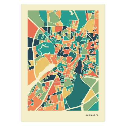 Münster Stadtkarte Poster – Polychroma Modern Art Print