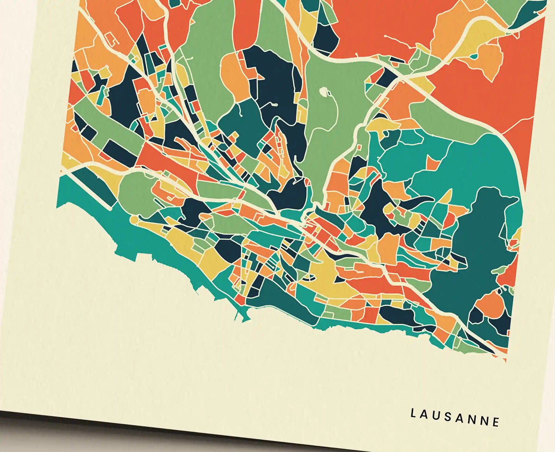 Lausanne Stadtkarte Poster – Polychroma Modern Art Print