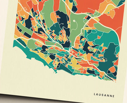 Lausanne Stadtkarte Poster – Polychroma Modern Art Print
