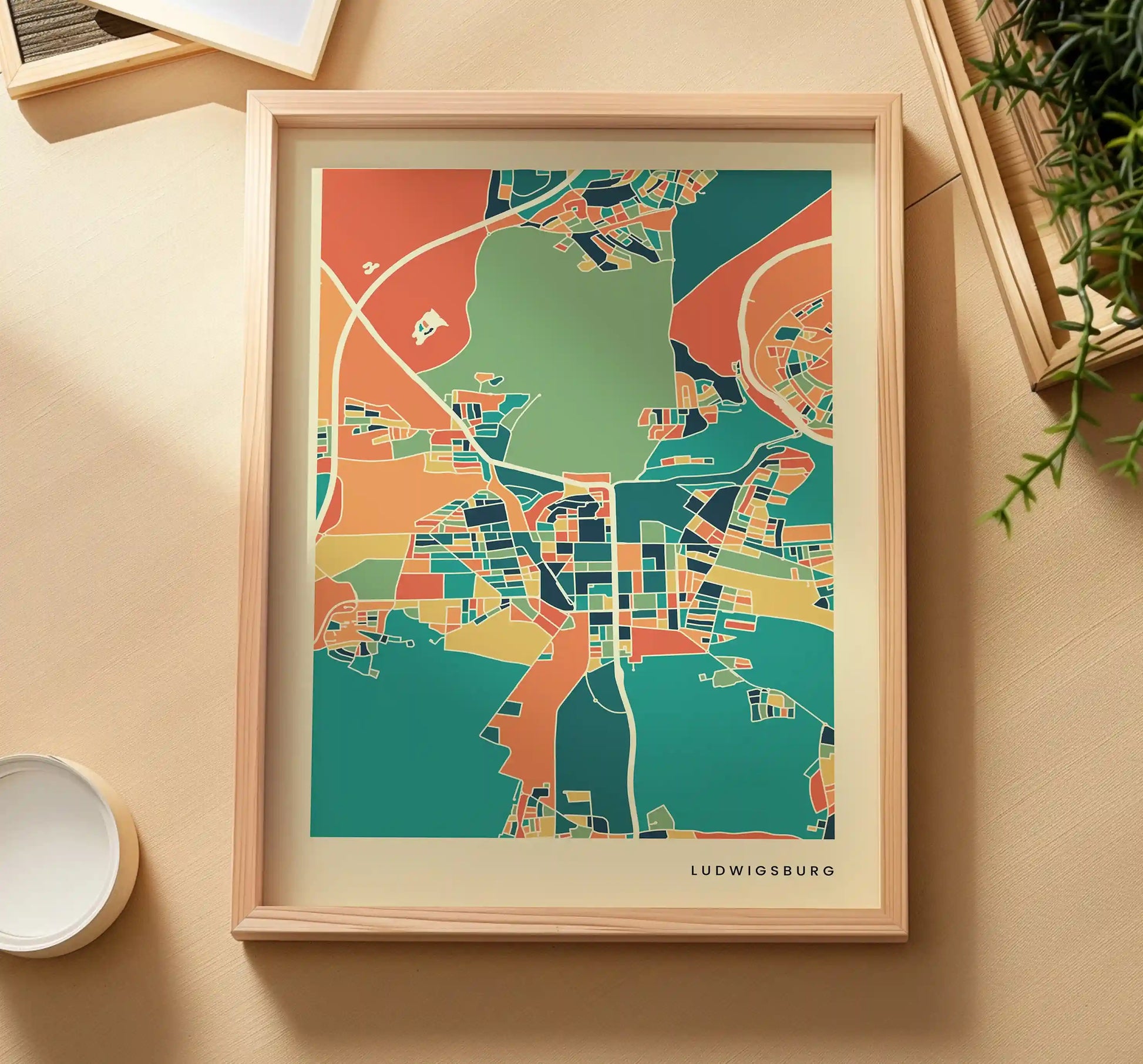 Ludwigsburg Stadtkarte Poster – Polychroma Modern Art Print