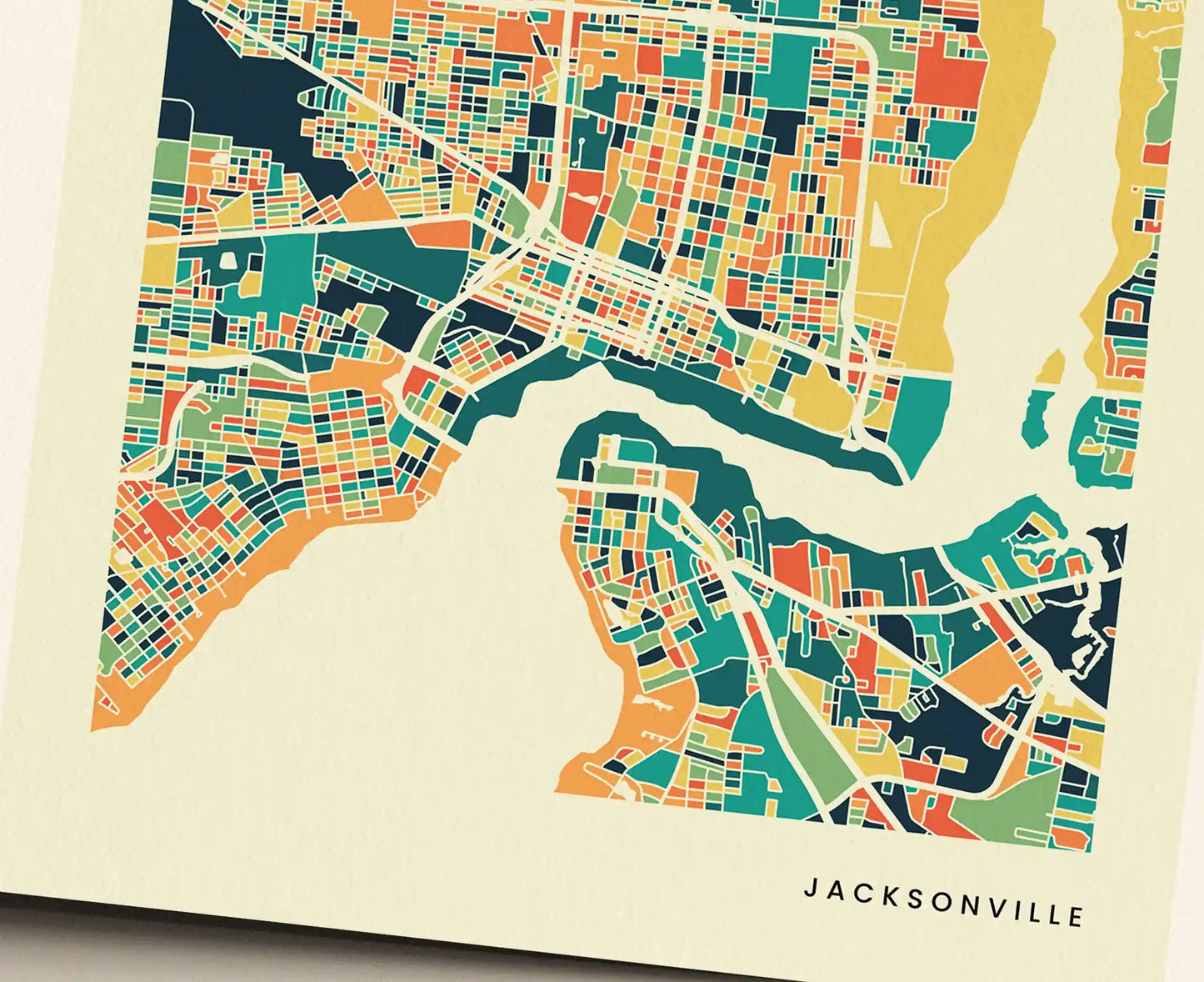 Jacksonville Stadtkarte Poster – Polychroma Modern Art Print