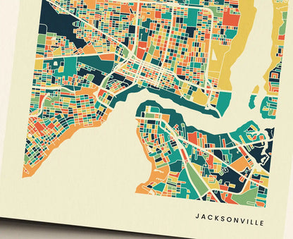 Jacksonville Stadtkarte Poster – Polychroma Modern Art Print